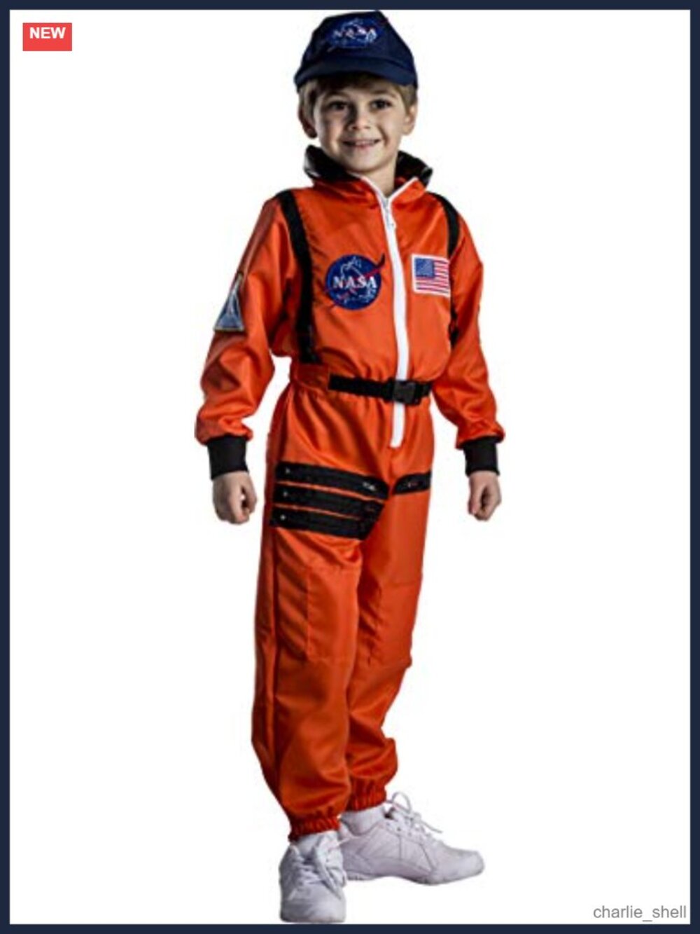Kids NASA Astronaut Costume Orange Space Suit Cap Halloween Dress-Up